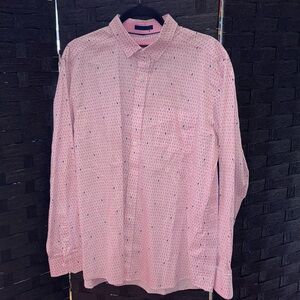 Johnston & Murphy Pink And Navy Blue Flamingo Casual Button Down Shirt Size L